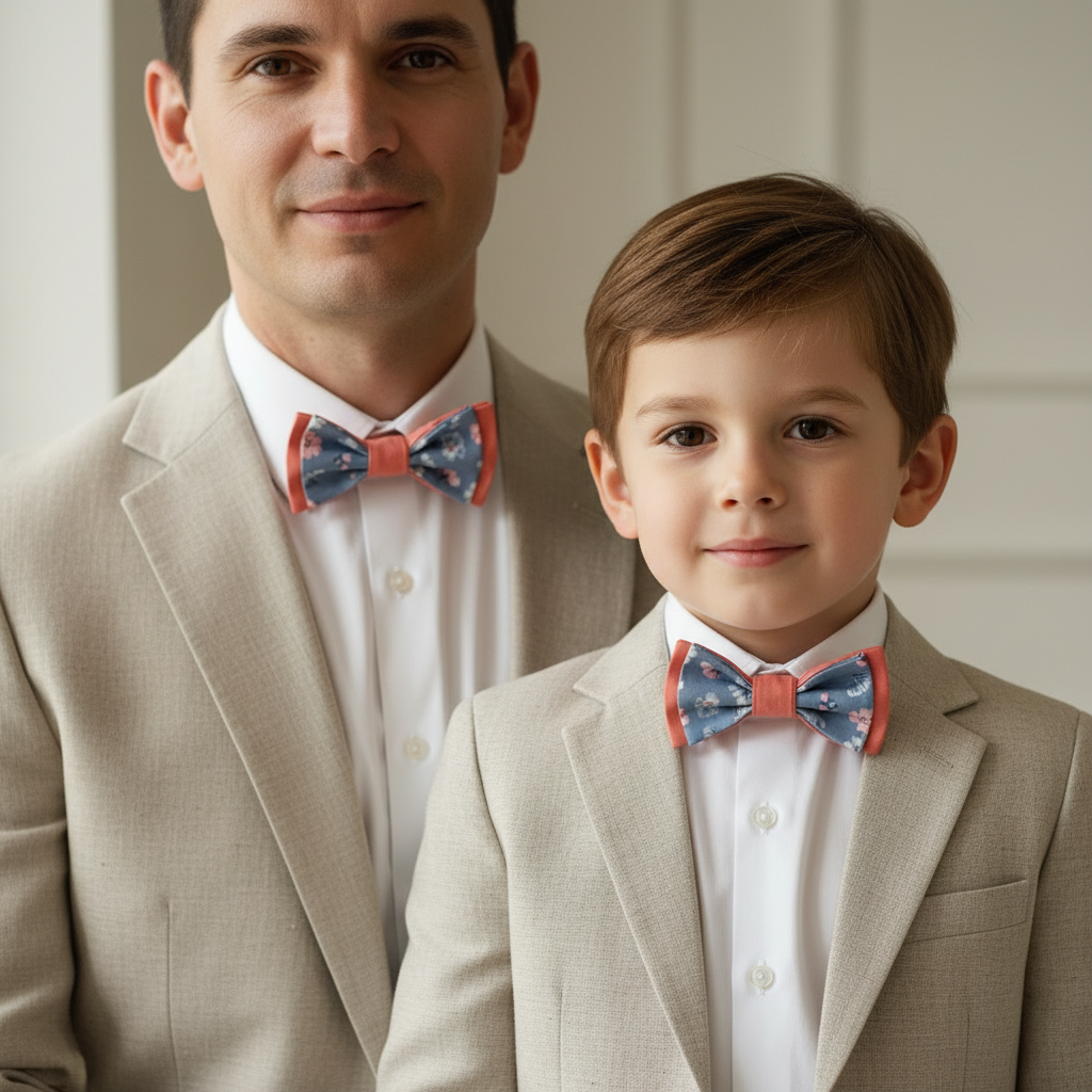 Duo père-fils avec nœuds papillon faits main