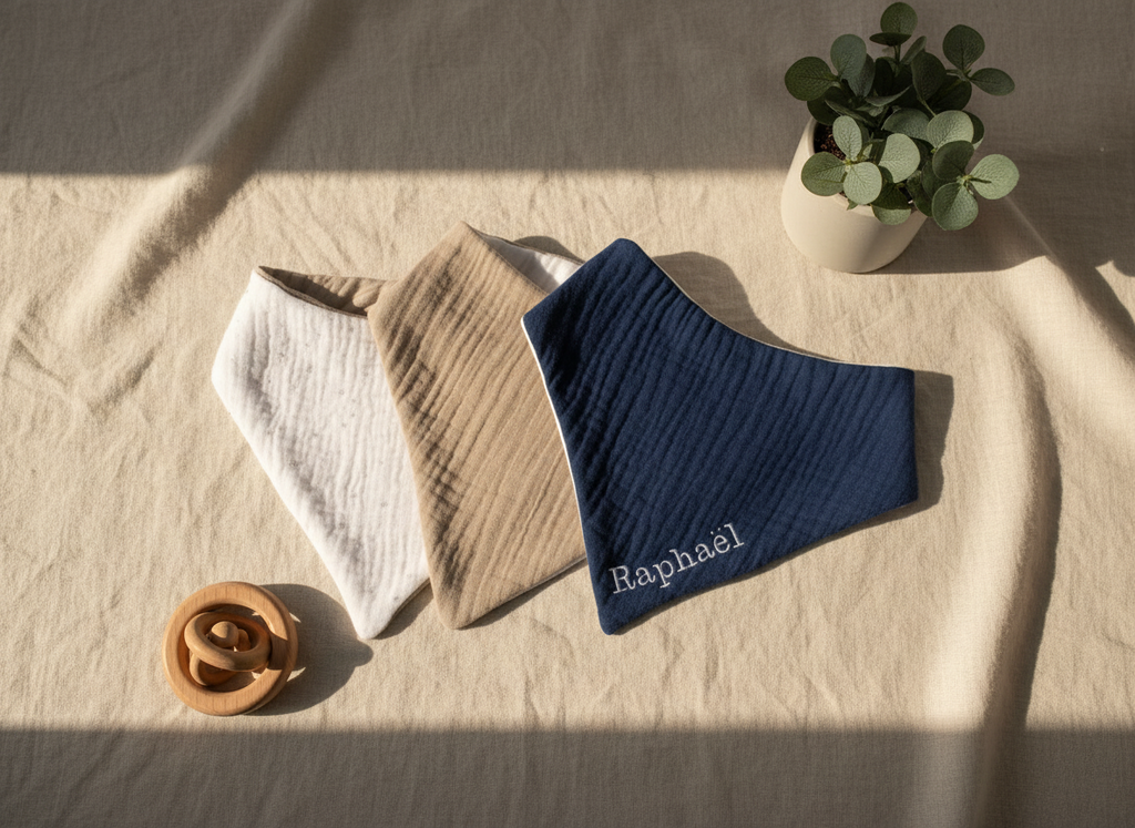 Bavoir Bandana Double Gaze – Unité ou Lot Économique – Personnalisable