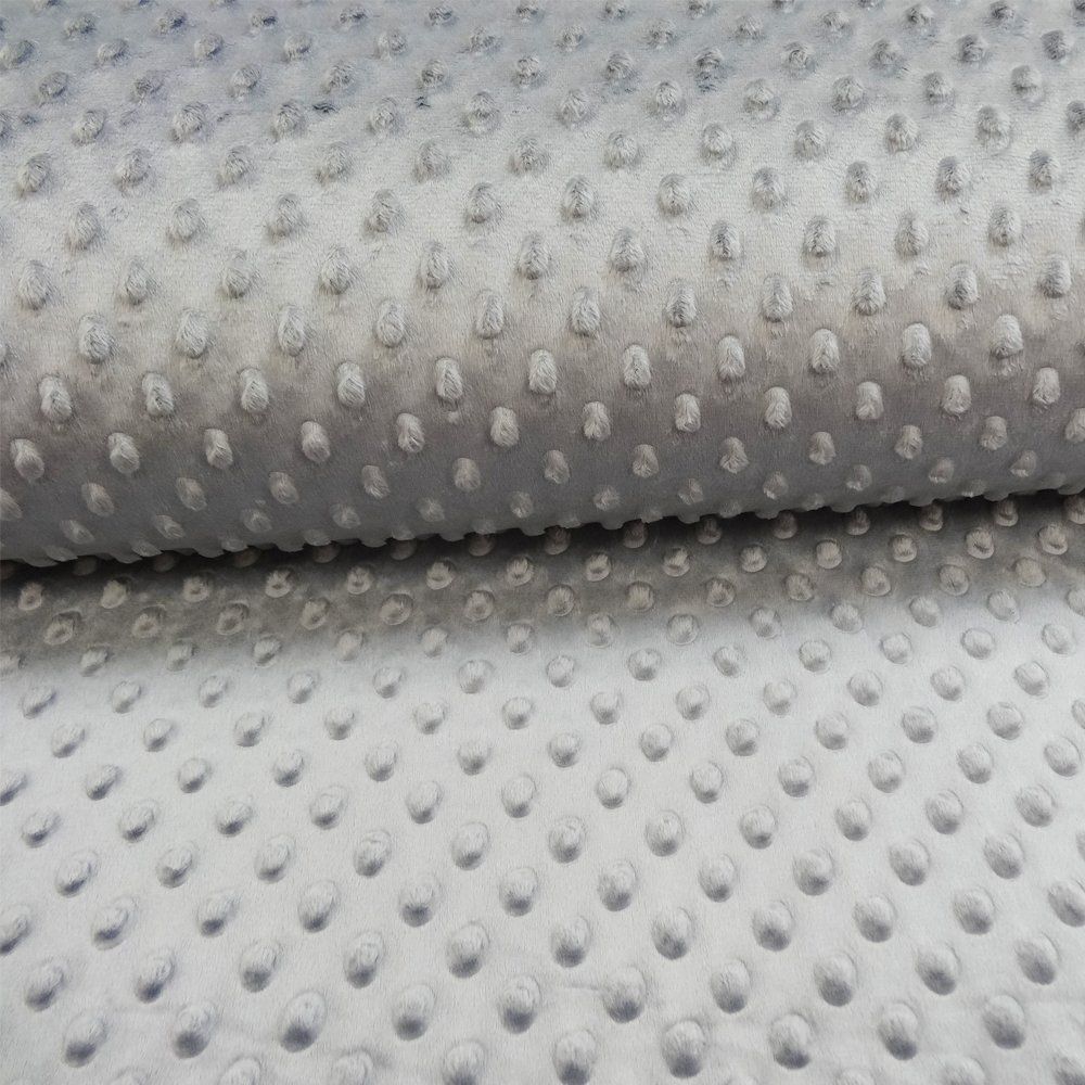 Tissu polaire minky à pois relief gris acier, matière ultra douce pour accessoires de puériculture.