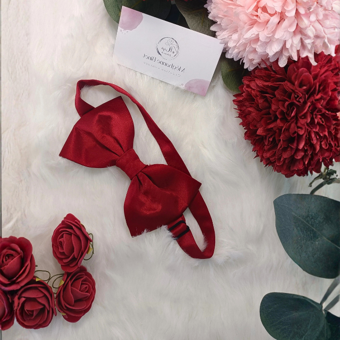 Nœud papillon pour enfant en satin rouge bordeaux. Accessoire de cérémonie réglable pour garçon, idéal pour mariage ou tenue de Noël. Fait main.