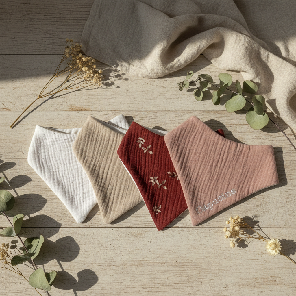 Bavoir Bandana Double Gaze – Unité ou Lot Économique – Personnalisable