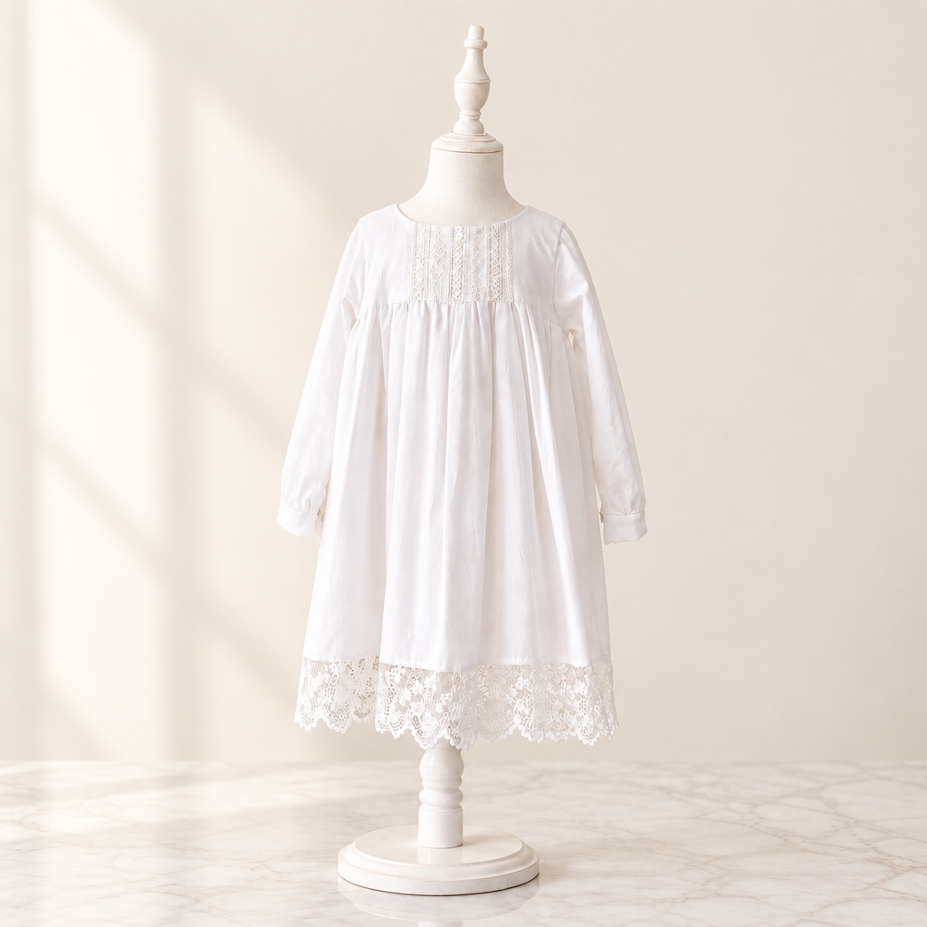 Robe de baptême fille à manches longues – Adèle
