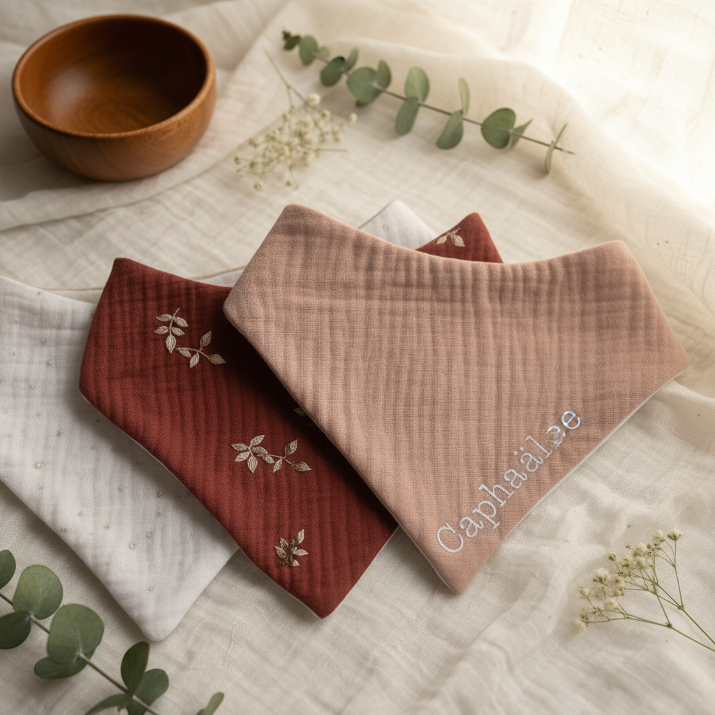 Bavoir Bandana Double Gaze – Unité ou Lot Économique – Personnalisable