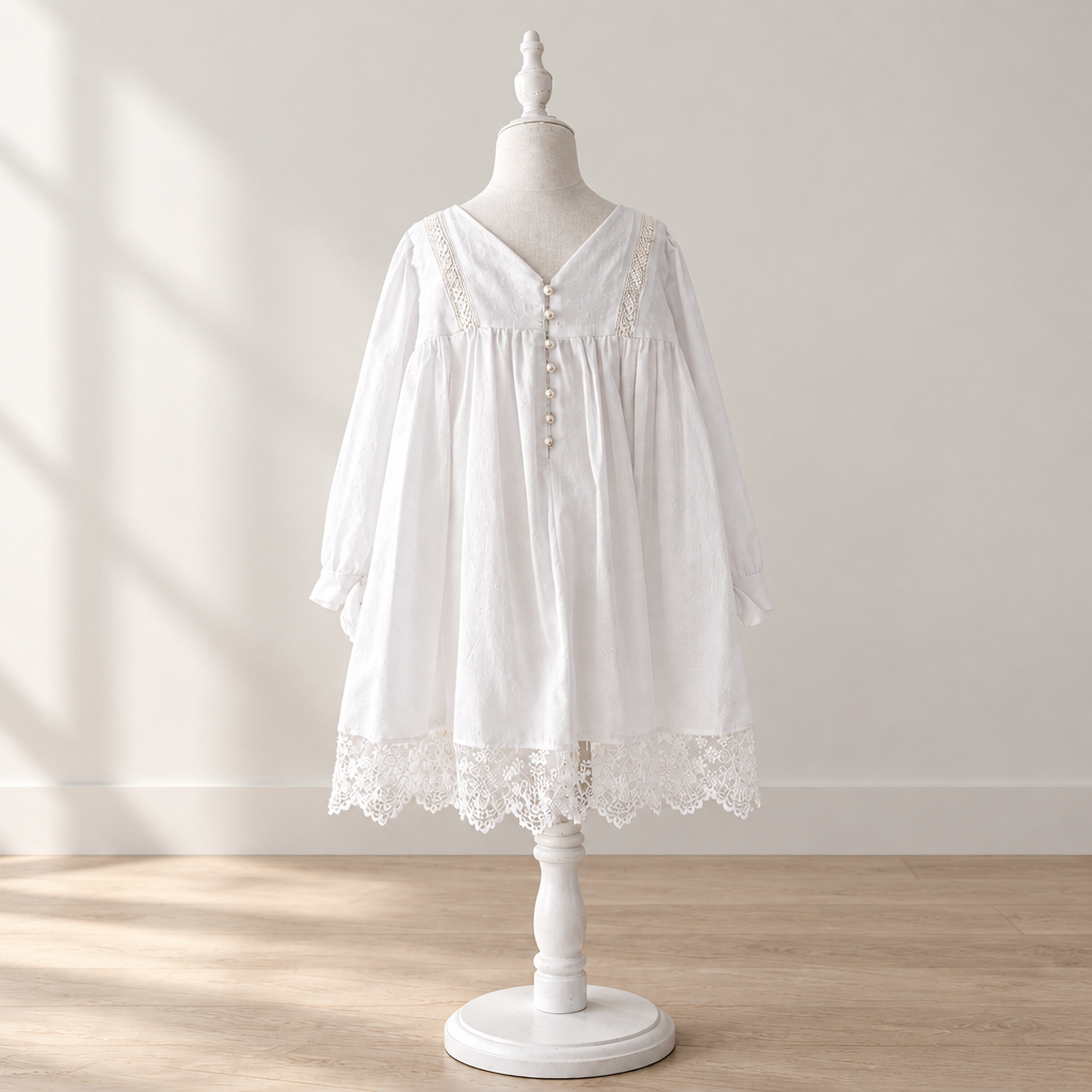 Robe de baptême fille à manches longues – Adèle