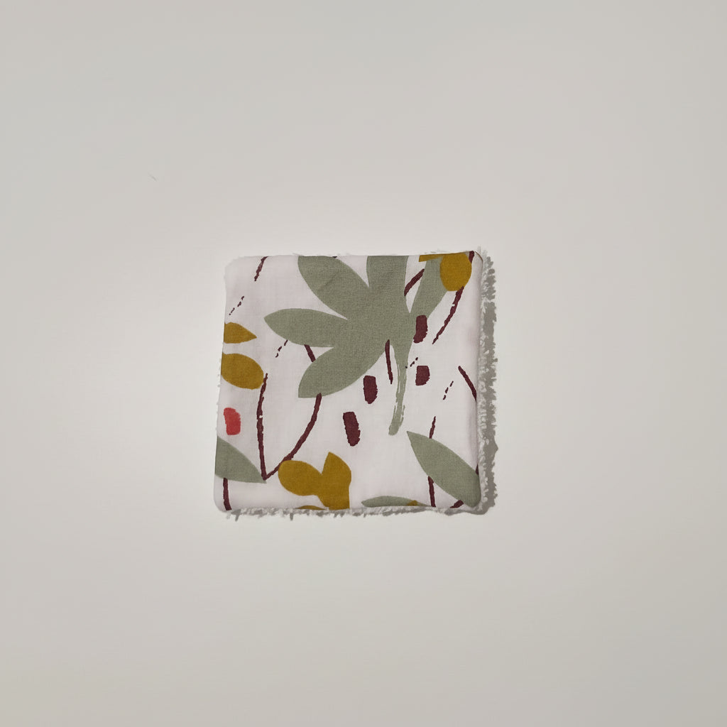 Lot de Lingettes Lavables Bébé – Motif Feuillage Moderne & Moutarde – Éponge Bambou