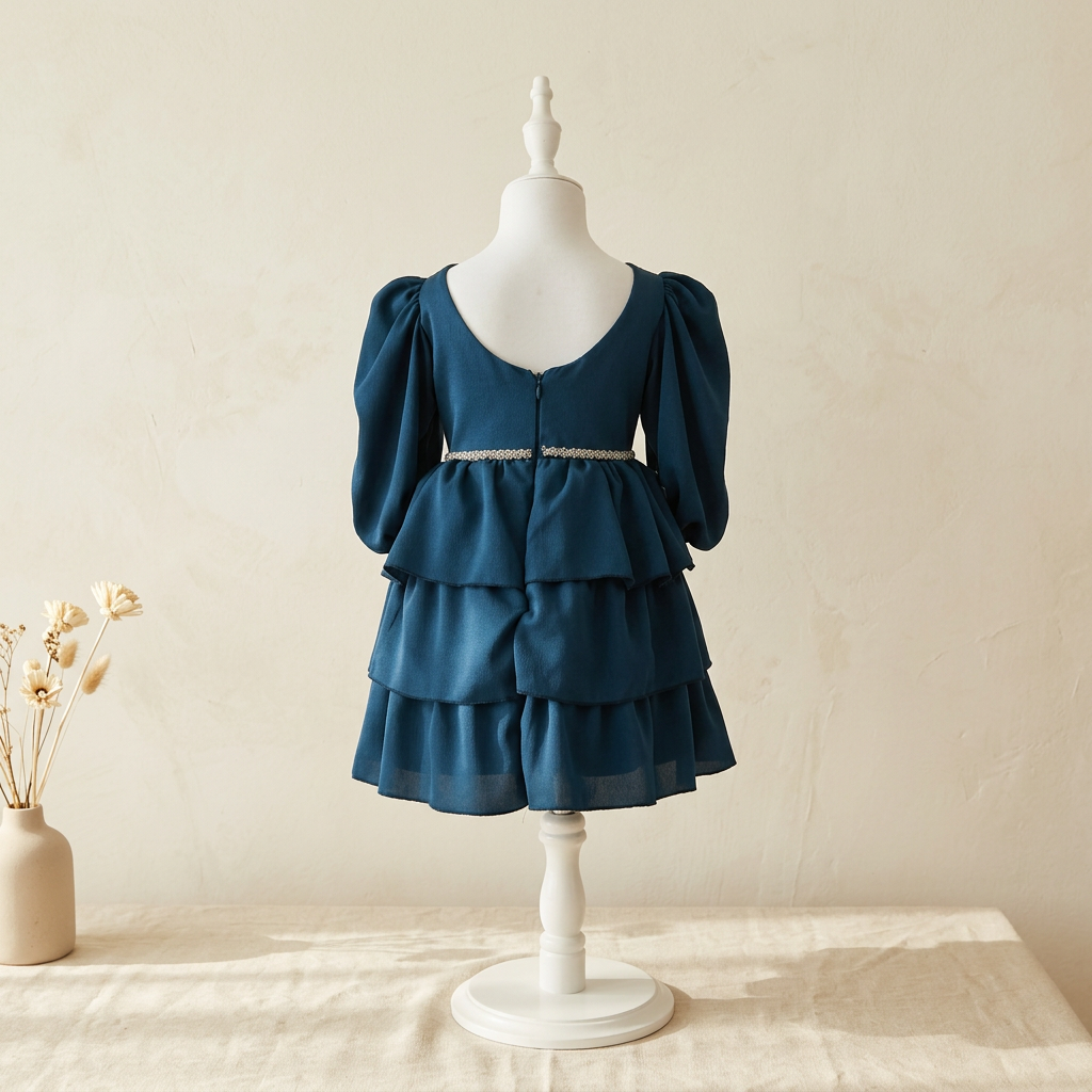 Robe Célestine – robe de cérémonie fille bleu profond à volants