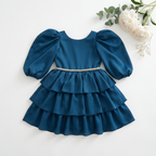 Robe Célestine – robe de cérémonie fille bleu profond à volants