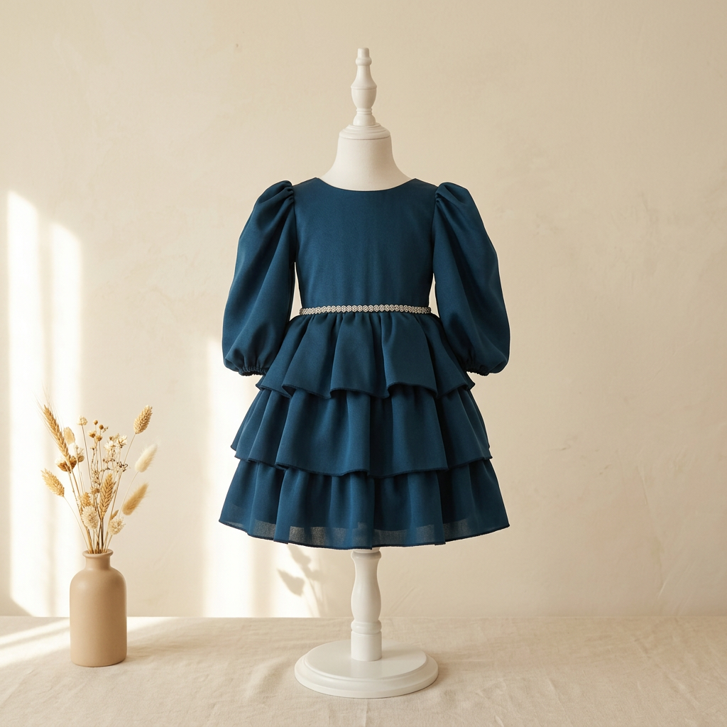 Robe Célestine – robe de cérémonie fille bleu profond à volants