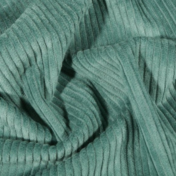 Tissu velours côtelé vert sauge clair, texture côtelée fine et régulière